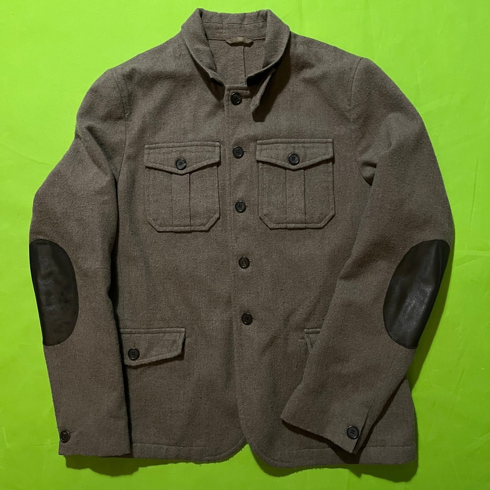 AllSaints Spitalfields Pilot Blazer LARGE Wool Military Jacket Brown MM058B